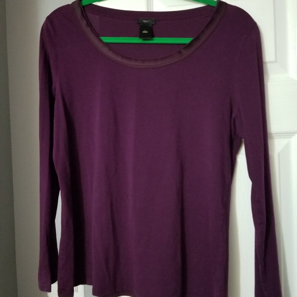 [Ann Taylor] Purple Long Sleeve Shirt with Satin Trim